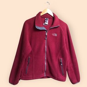 The North Face Full Zip Polartec Fleece Jacket Red Gray Winter Comfort Women M